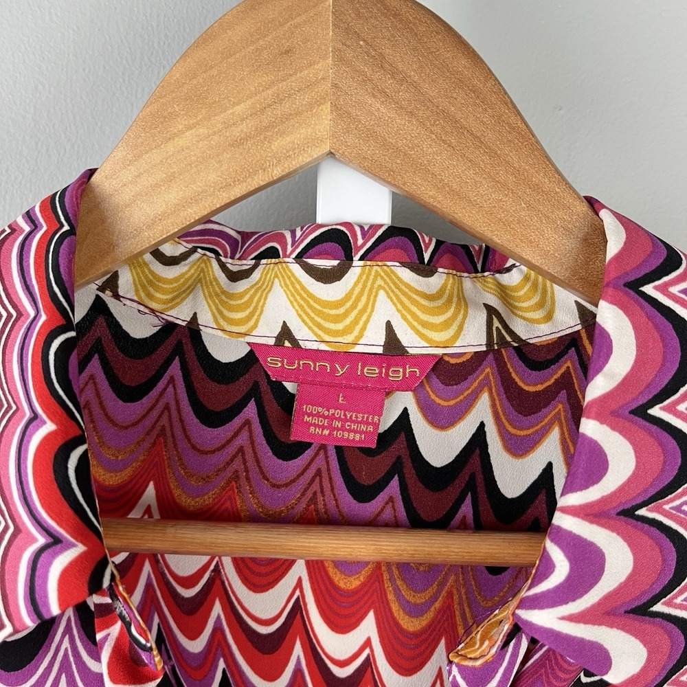 Sunny Leigh Top Shirt Womens L Multicolor Psychedelic Print Y2K Festival - Picture 6 of 6